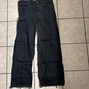 Express Low Rise Original Black Raw Hem Wide Leg Jeans, size 10R